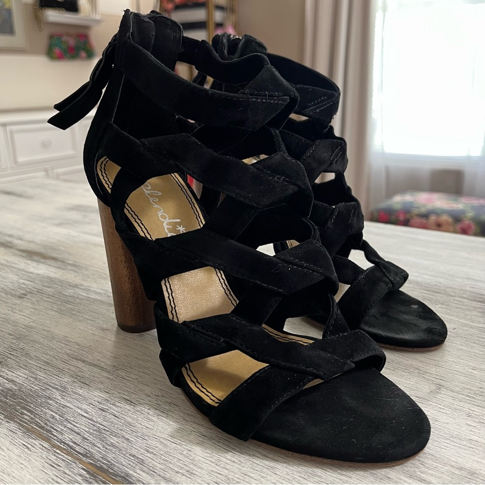 Splendid Black Strappy Barlett Heels with Cage Design size 9